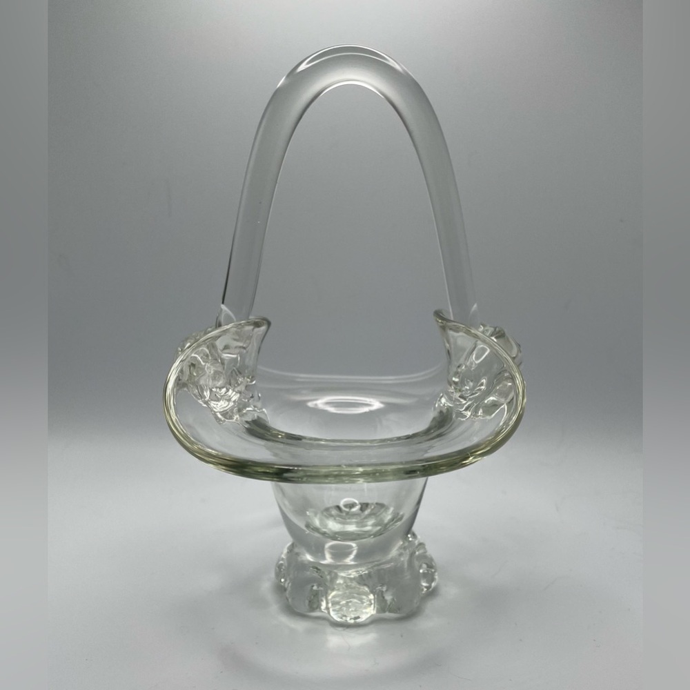 Hand Blown Art Glass Basket with Applied Handle